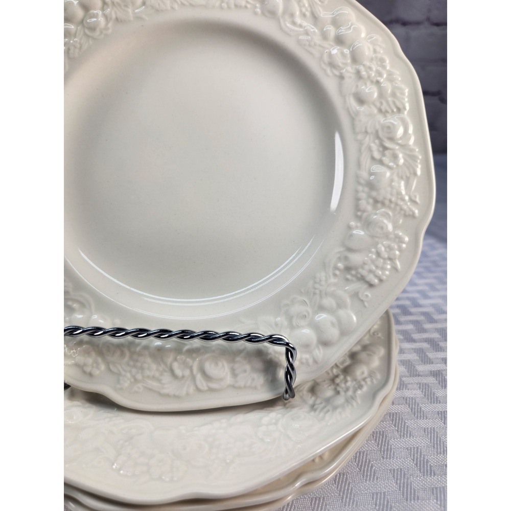 Vintage Crown Ducal Florentine Cream Salad Plates Embossed Fruit Floral Set 4